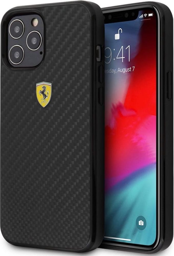 iPhone 12 Pro Max Backcase hoesje - Ferrari - Effen Zwart - Carbon