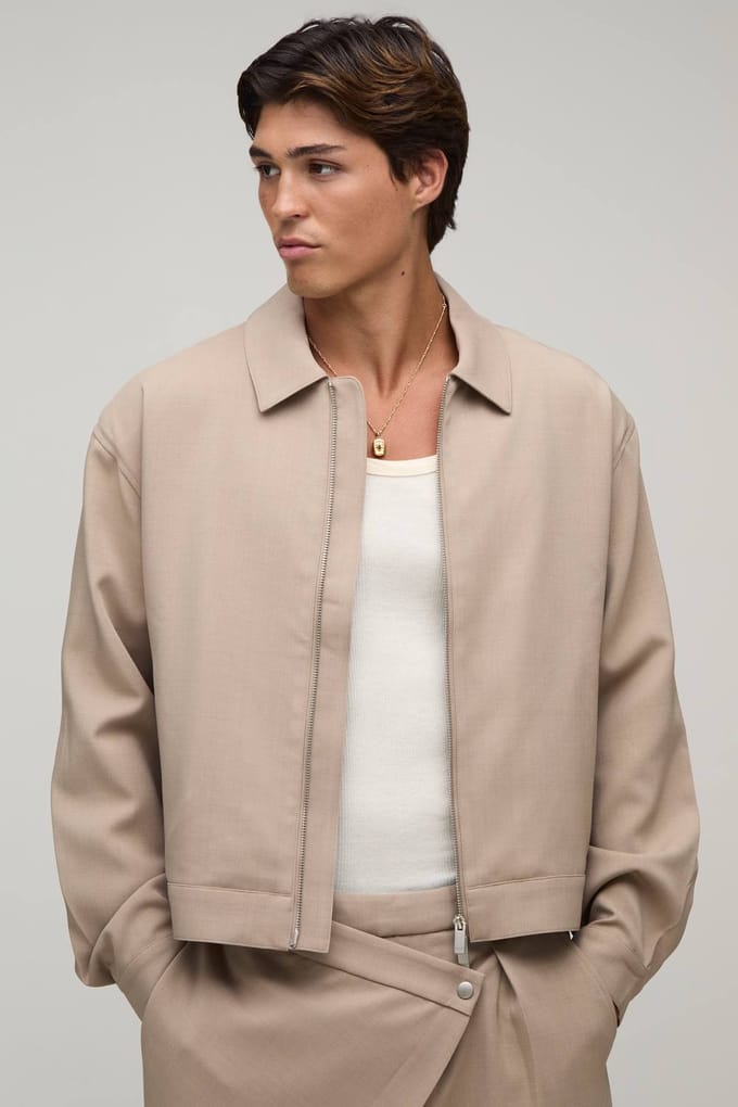 Getailleerd Boxy Harrington Co-ord Jasje Met Rugplooi | Taupe | Size Large