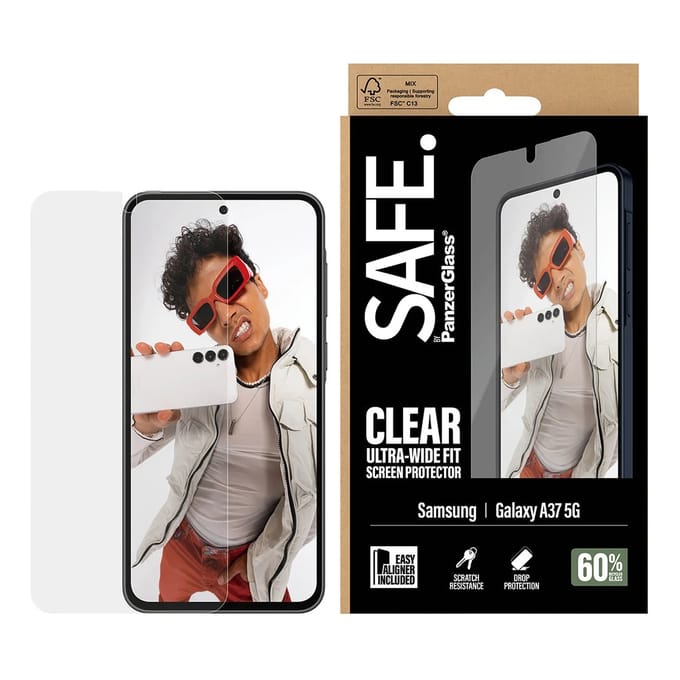 SAFE by PanzerGlass Ultra-Wide Fit Screenprotector incl. applicator voor de Samsung Galaxy A37 (5G)