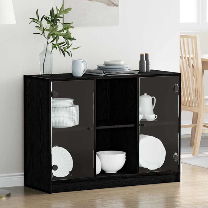 vidaXL - Dressoir - Zwart - Eiken - 100 - x - 37 - x - 75.5 - cm