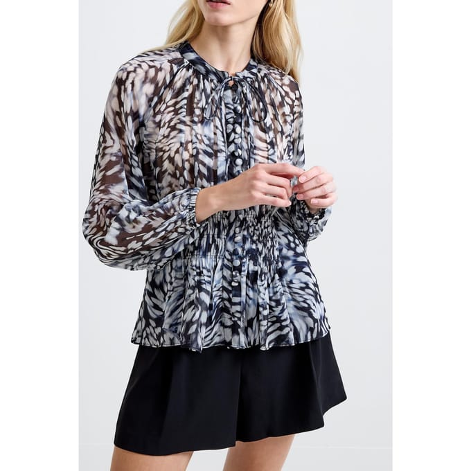 French Connection Emina Chiffon Allegra L/s Top Charcoal Multi Maat: 18 | Longsleeves Outlet | Dames | Grijs