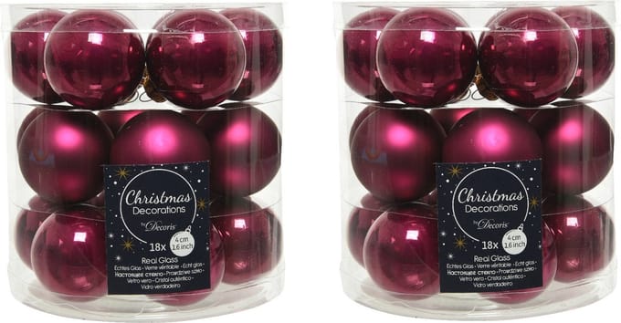 Decoris Kleine kerstballen - 36x st - framboos roze - D4 cm - glas - kerstversiering