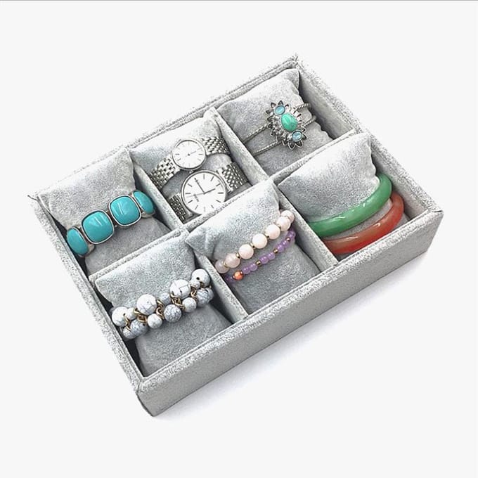 Fluweel Stapelbare Sieraden Display Trays Showcase Armband Organizer Opslag as described grijze kleur