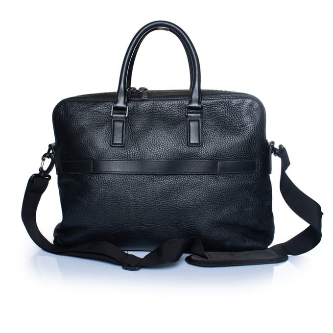 Hugo Boss laptoptas van generfd leer in zwart