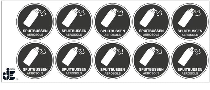 Spuitbussen afval sticker | 5 cm - 10 stuks per vel