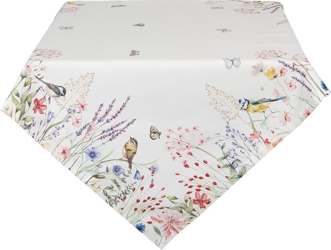 Clayre & Eef Tafelkleed 150x250 cm Wit Groen Katoen Bloemen