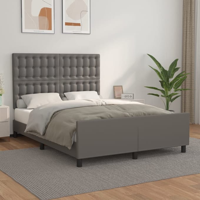 vidaXL - Bedframe - met - hoofdbord - kunstleer - grijs - 140x200 - cm