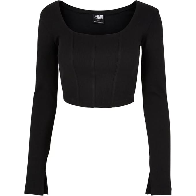 Urban Classics - Short Rib Corsage Longsleeve top - S - Zwart