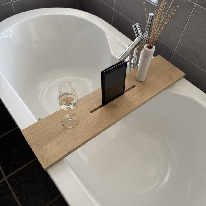 Maison DAM - Badplank eikenhout transparant matte lak - 95x20x3cm - Met Tablet uitsparing - Rubio Monocoat