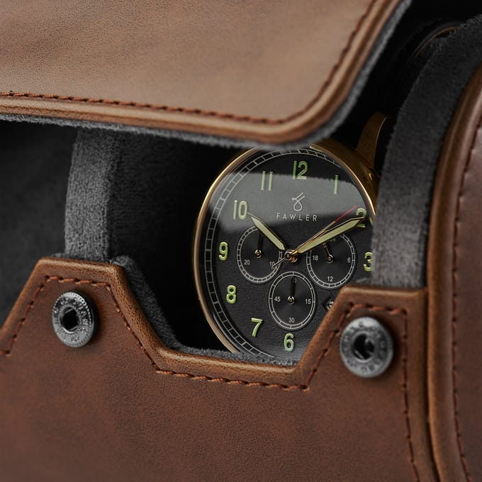 Bruin Vintage Leren Etui voor 2 Horloges