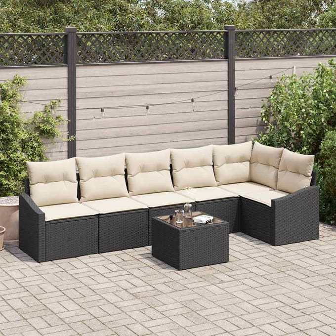 vidaXL Bankstel 7 st Zwart poly rattan