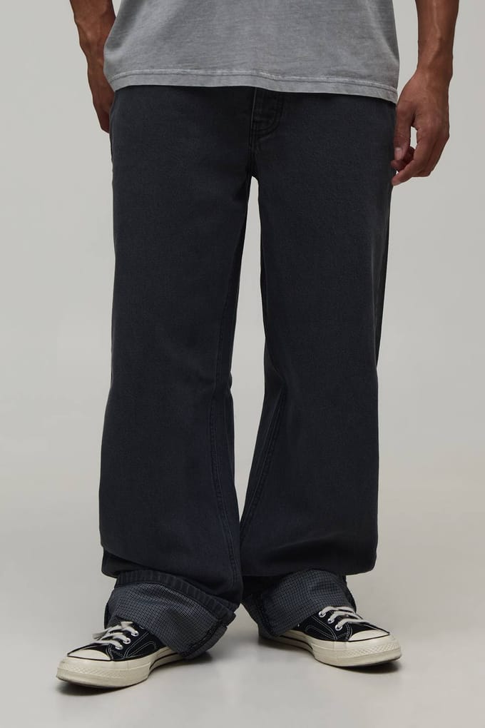 Barrel Pijp Stijve Geruit Jeans | Charcoal | Size 34