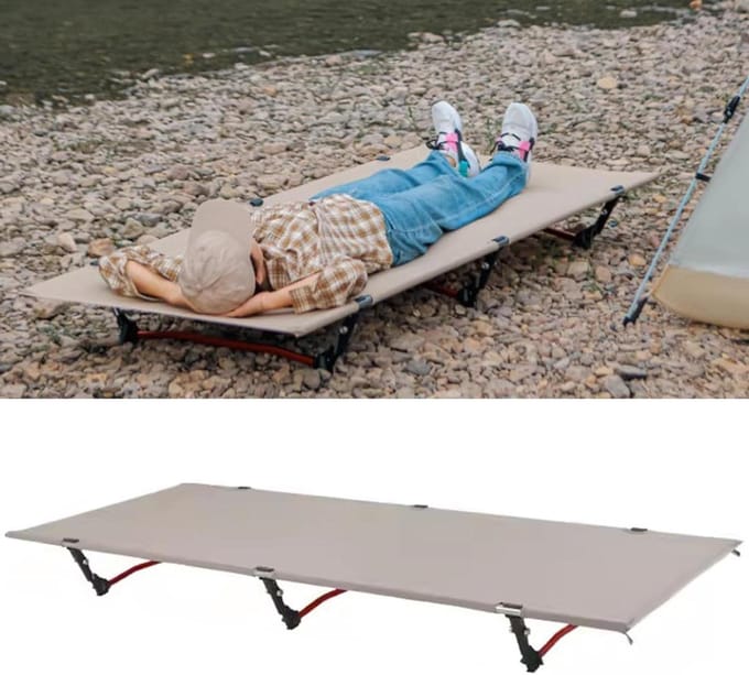 Kampeerbed - Vouwend Ledikant - Buiten Ontspannen - Stabiel Stalen Frame - 300 lbs Draagvermogen - Beige