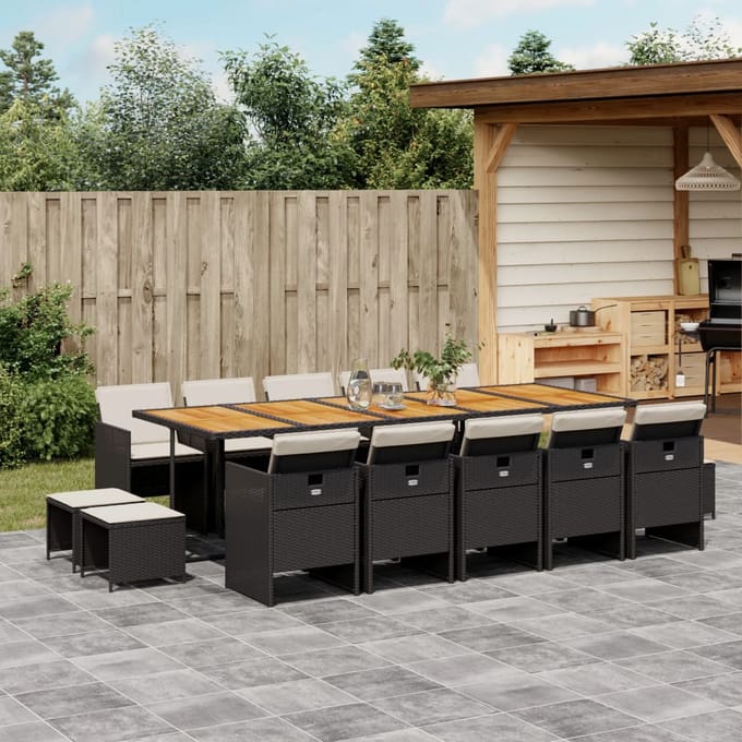 vidaXL - 15-delige - Tuinset - met - kussens - poly - rattan - zwart