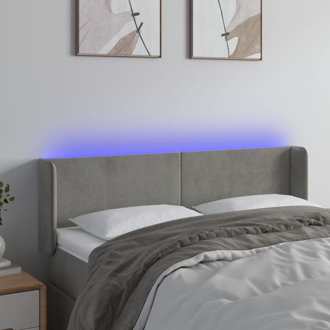 vidaXL - Hoofdbord - LED - 147x16x78/88 - cm - fluweel - lichtgrijs