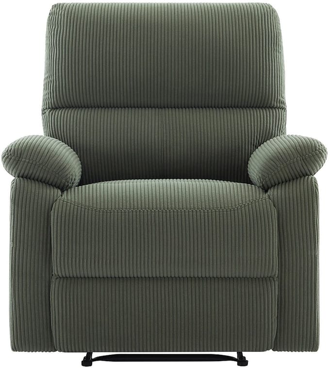 Vente-unique Elektrische relaxfauteuil van groen ribfluweel LUNANO