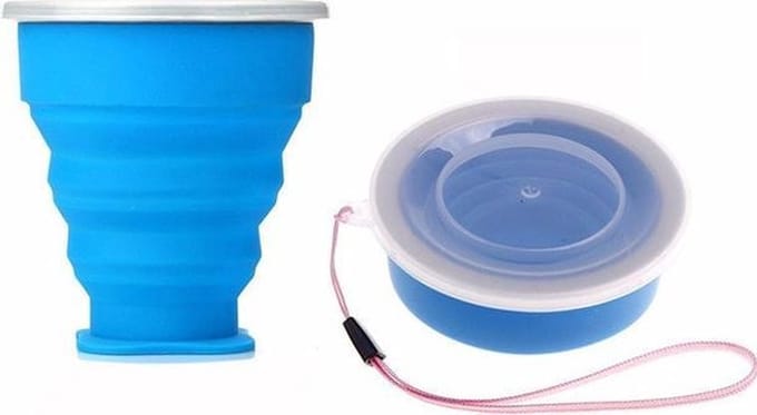 New Age Devi - Blauwe siliconen inklapbare cup - perfect voor kamperen en onderweg - 2 stuks