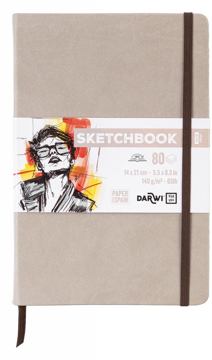 Darwi DFY - Schetsboek - A5 - 14 x 21 cm - 140 g - Taupe - 80 vellen