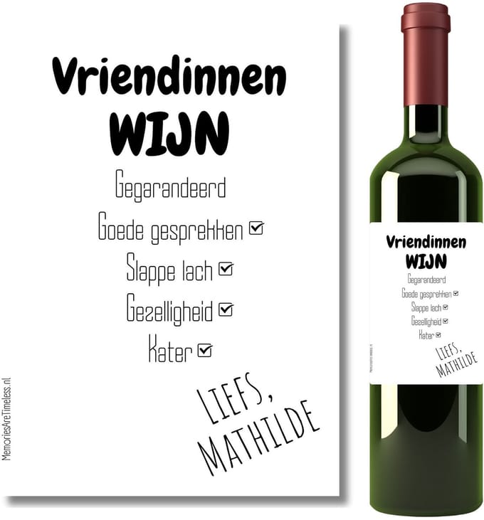Gepersonaliseerd wijnetiket – Vriendinnen wijn – grappig cadeau met naam