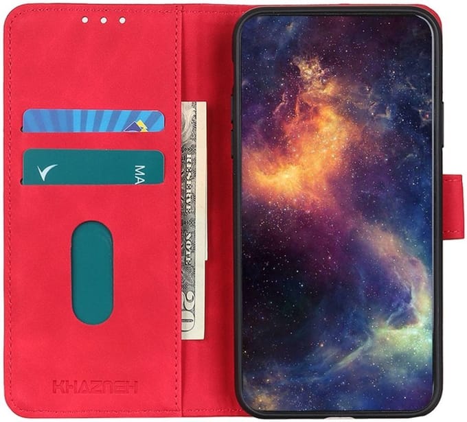 KHAZNEH Motorola Moto E13 Hoesje Retro Wallet Book Case Rood