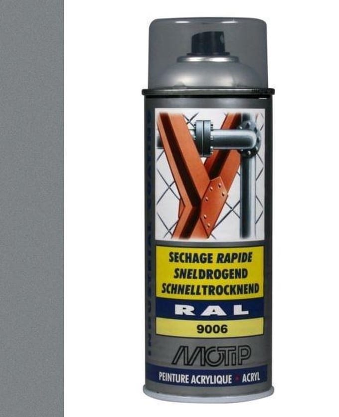 Motip industrial acryllak hoogglans RAL 9006 wit aluminium - 400 ml.
