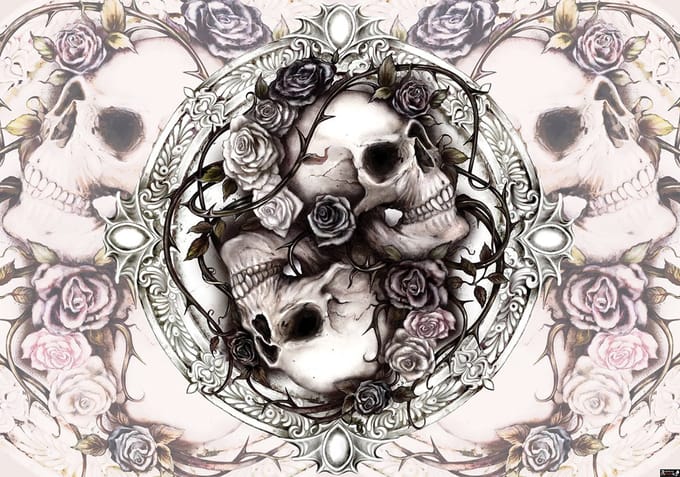Skull Alchemy Roses Photo Wallcovering