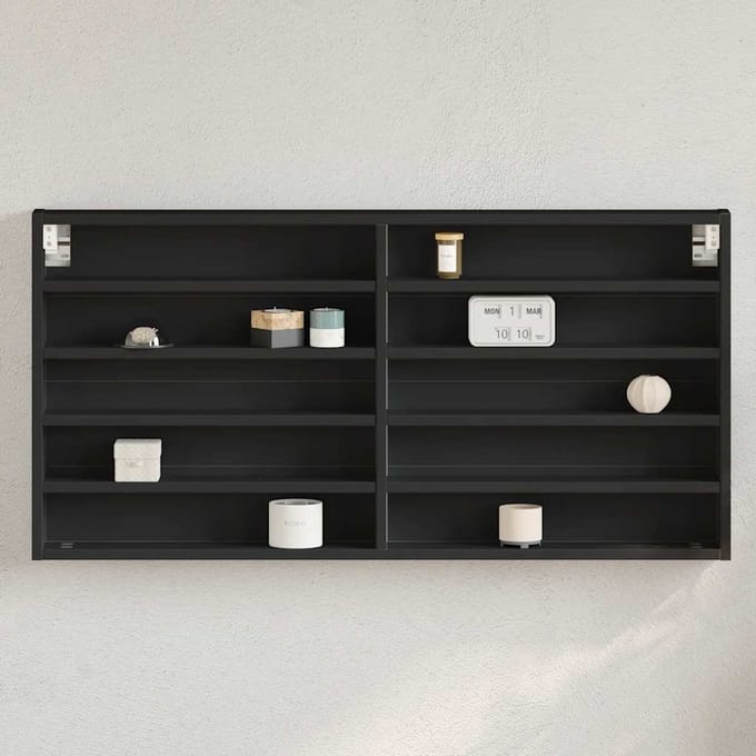 vidaXL - Vitrinekast - 100x8,5x50 - cm - bewerkt - hout - zwart