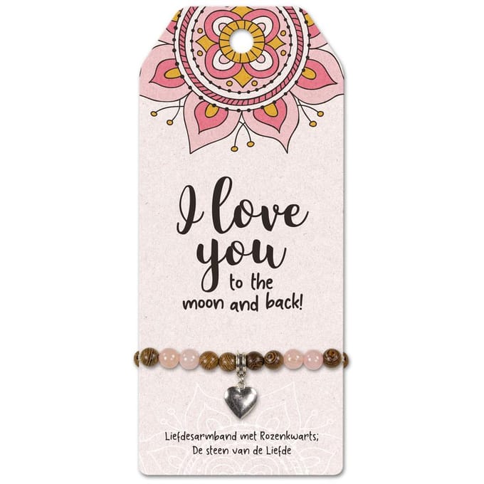 Armband - I love you - Rozenkwarts - op cadeaukaart