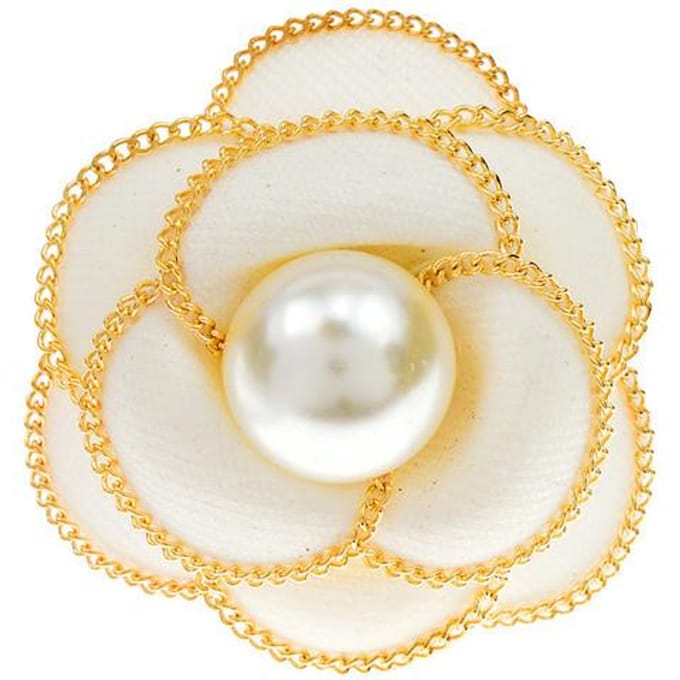 Gold Line Camelia Parel Bloem Broche Zwart en Wit Kleur Stoffen Speld Mode Sieraden Bruiloft Accessoires