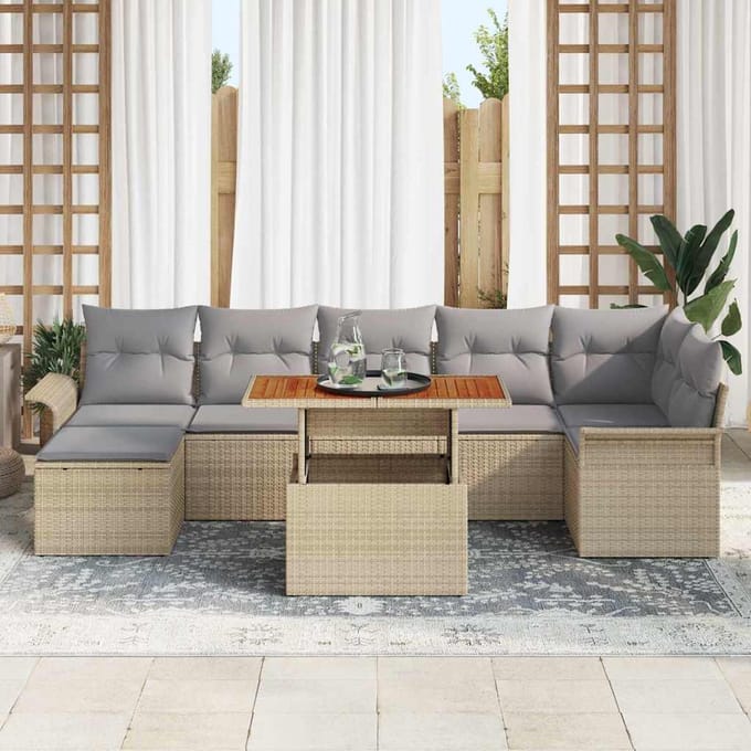 vidaXL - Tuinbank - Set - 8 - st - Beige - en - Lichtgrijs - poly - rattan