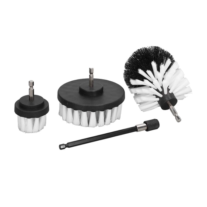 Kit de 4 brosses de perçage pour le detailing automobile avec rallonge, ensemble de brosses électriques pour le nettoyage gray