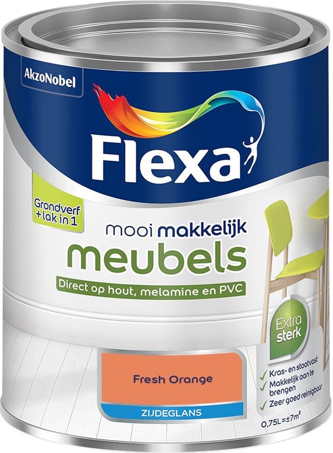 Flexa - Mooi Makkelijk Meubels Zijdeglans - Fresh Orange - Mengverf - 750 Ml