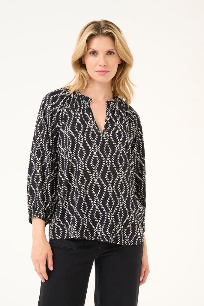 Blouse met lange mouwen Regular fit Black/Chalk Print black white