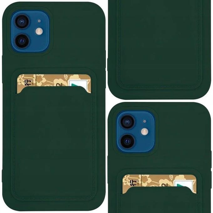 Étui Portefeuille en Silicone avec Poche pour Carte Documents pour Samsung Galaxy A22 4G Vert Foncé