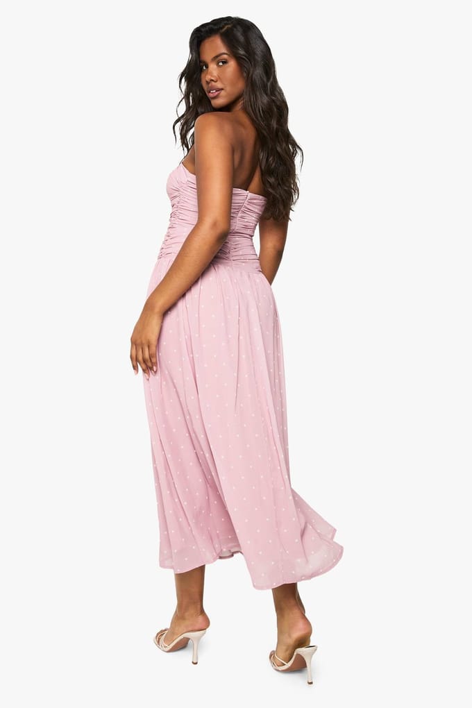 boohoo Dames Chiffon Polka Dot Bandeau Midaxi Jurk | Lichtroze | Maat: 40