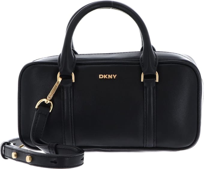 DKNY Leren Schoudertas Handtas Aggie Satchel Blk / Gold Zwart