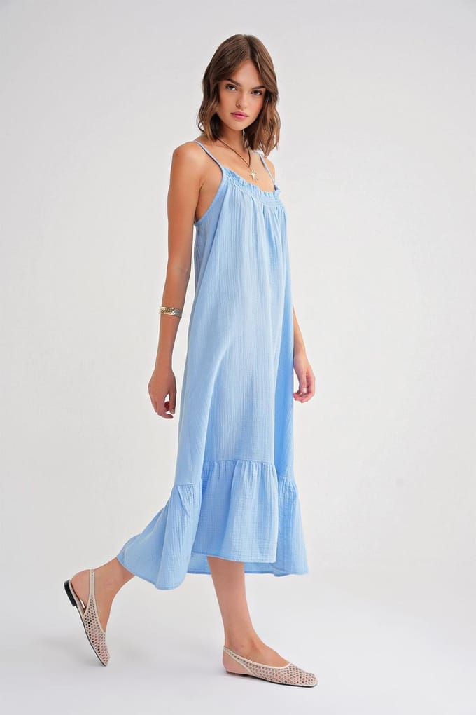 Midi Muslin Jurk met Rimpeldetail