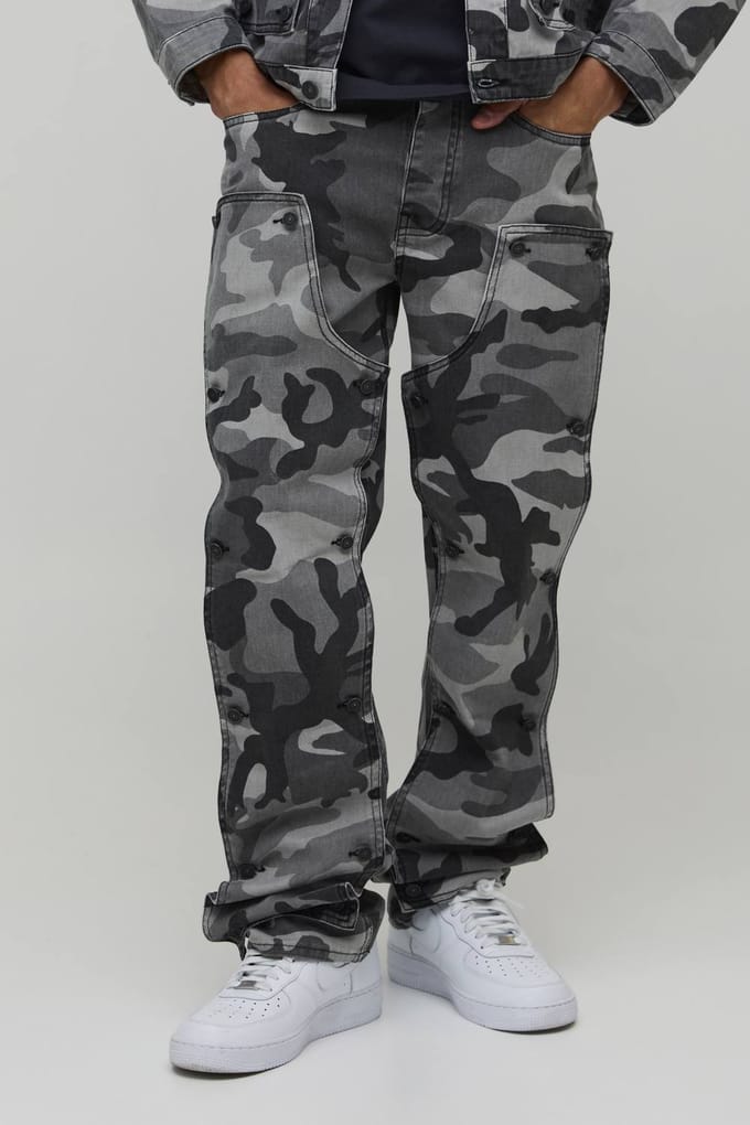 Camo Afneembaar Timmermanspanel Extreme Gestapelde Straight Fit Jeans | Black | Size 32R