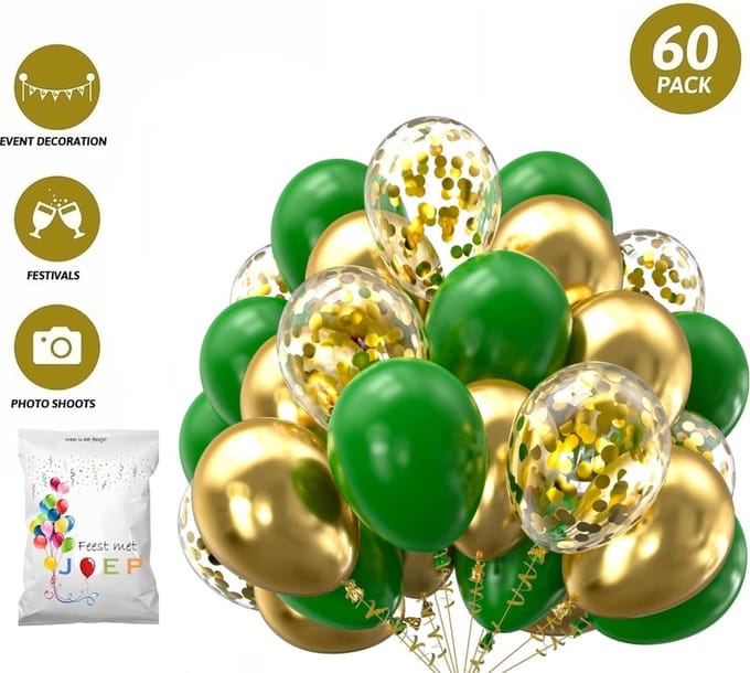 FeestmetJoep® 60 stuks ballonnen Goud & Groen – Verjaardag Versiering
