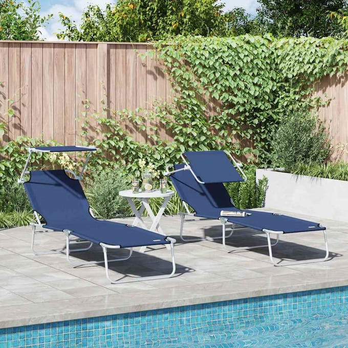 vidaXL Ligstoel 2 pcs Blauw 58 x 188 x 77cm Polyester