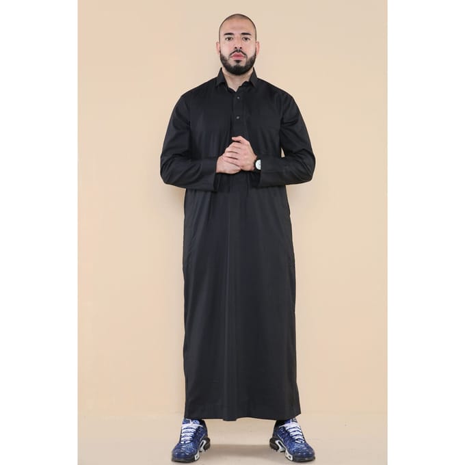Mens zwarte Thobe Jubba Saudi Ramadan Eid islamitische Kaftan Kaudara Arabische Jubbah