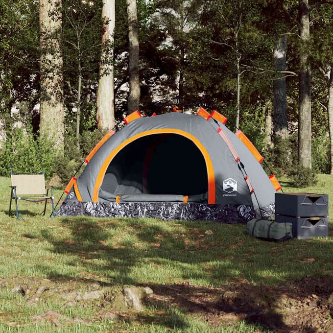Tente de camping pour 4 personnes Gris et Orange Système de libération rapide