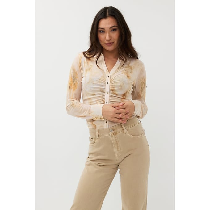 EsQualo Blouse Mesh Marble Dream Print Größe: S | Longsleeves Outlet | Damen