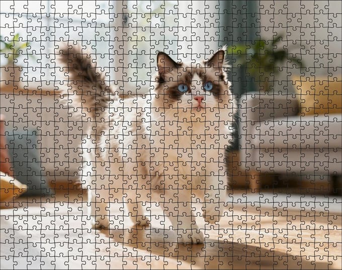 Puzzel Ragdoll in de woonkamer | 500 stukjes | Dierenpuzzel | Kattenpuzzel