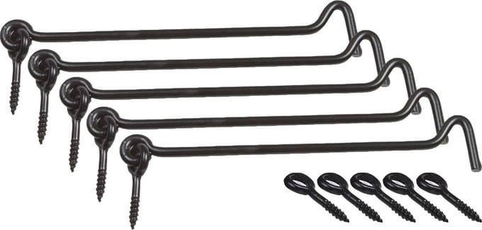 AMIG windhaak / windhaken - 5x - staal - zwart - L20 cm - D6 mm - met schroefoog