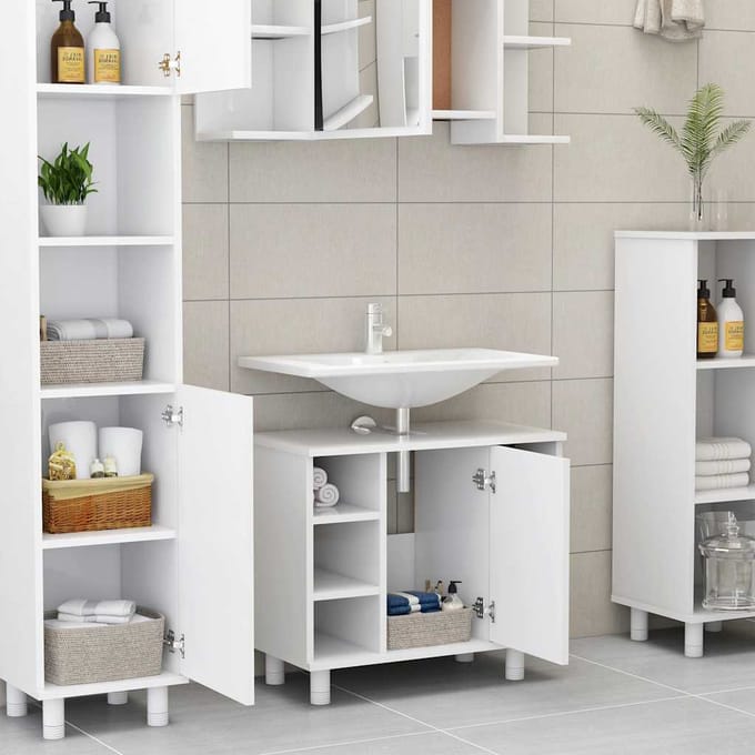 vidaXL - Badkamerkast - 60x32x53,5 - cm - bewerkt - hout - wit