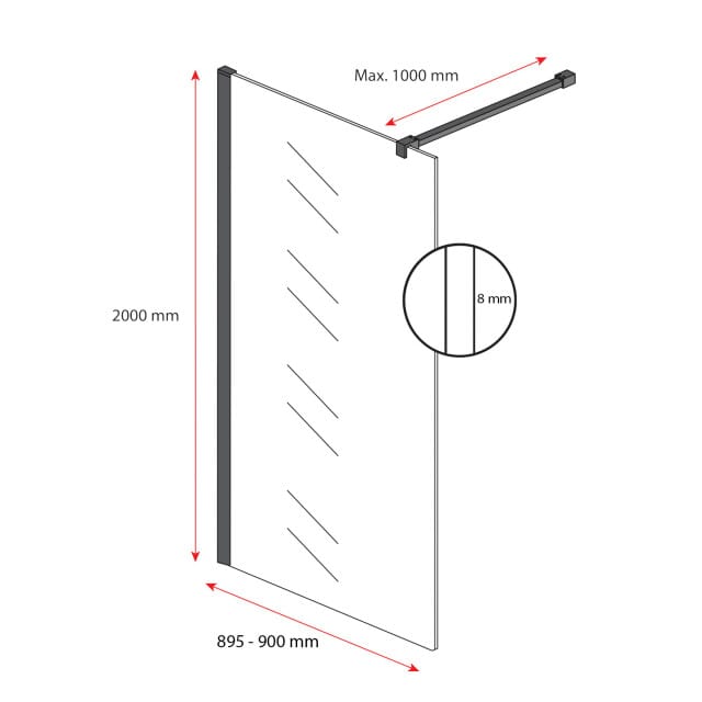 Badplaats Douchewand Florida 90 x 200 cm – Goud – Inloopdouche 8 mm Veiligheidsglas