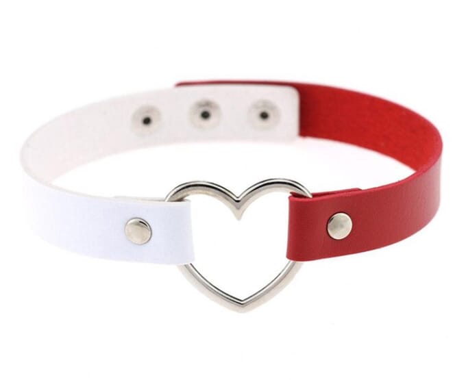 Punk hart - Choker - choker ketting dames - gothic - Rood / Grijs - 40 cm - 1 stuks