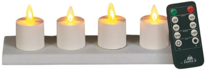Anna's Collection Oplaadbare LED theelichtjes - 4x -wit - oplaadstation -afstandsbediening