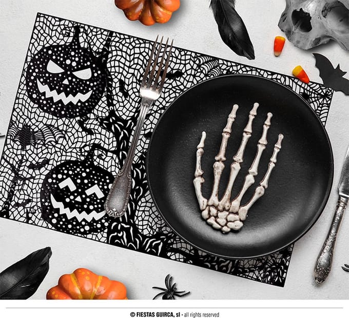 Fiestas Guirca - Placemat Halloween pompoen of spinnenweb - 38 cm